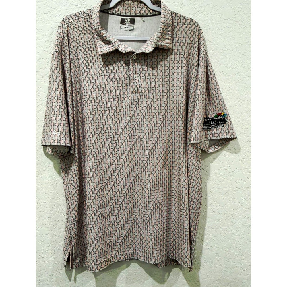 Ahead Performance Men's XL Gray Pink Geometric Golf Polo Daytona Speedway Patch